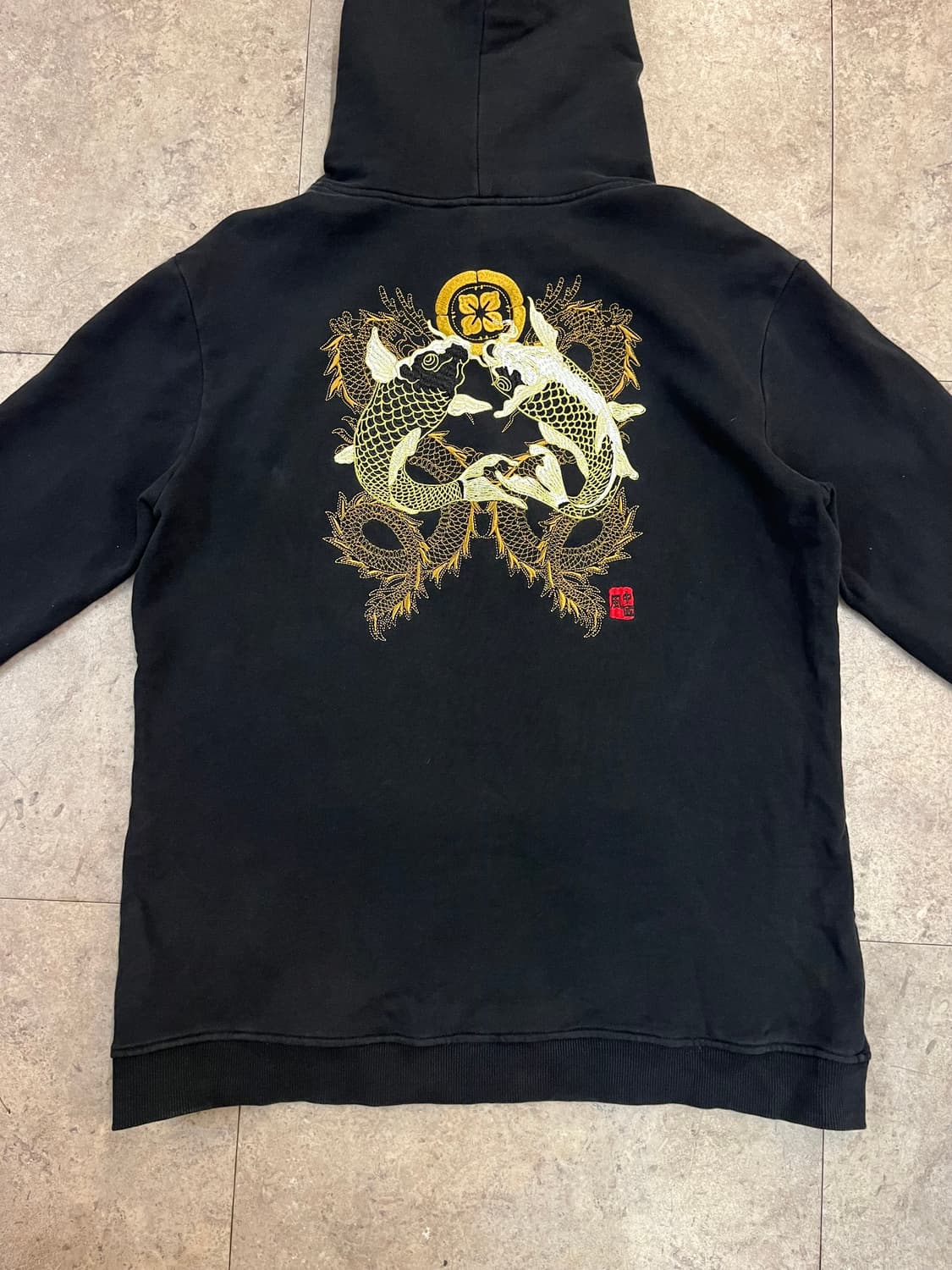 빈티지 잉어 자수 후드티 블랙 3XL #csz2384 상품이미지8