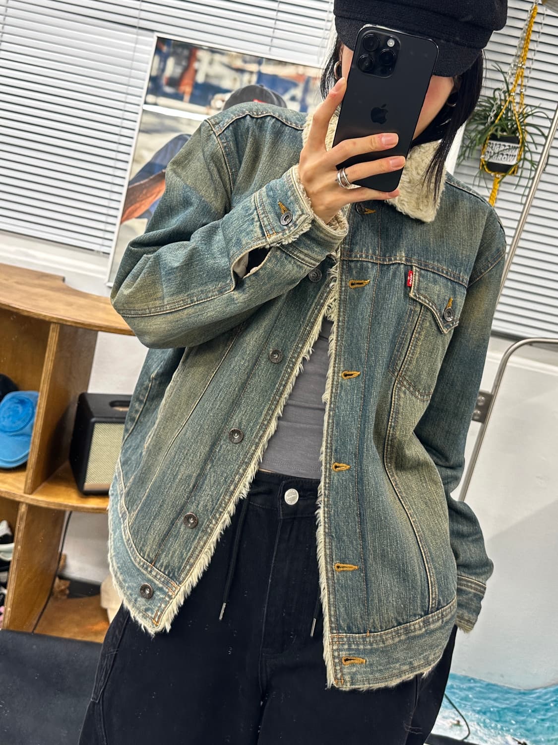 100)리바이스 웨스턴 쉐르파 펑크 y2k 애쉬카키 상품이미지1