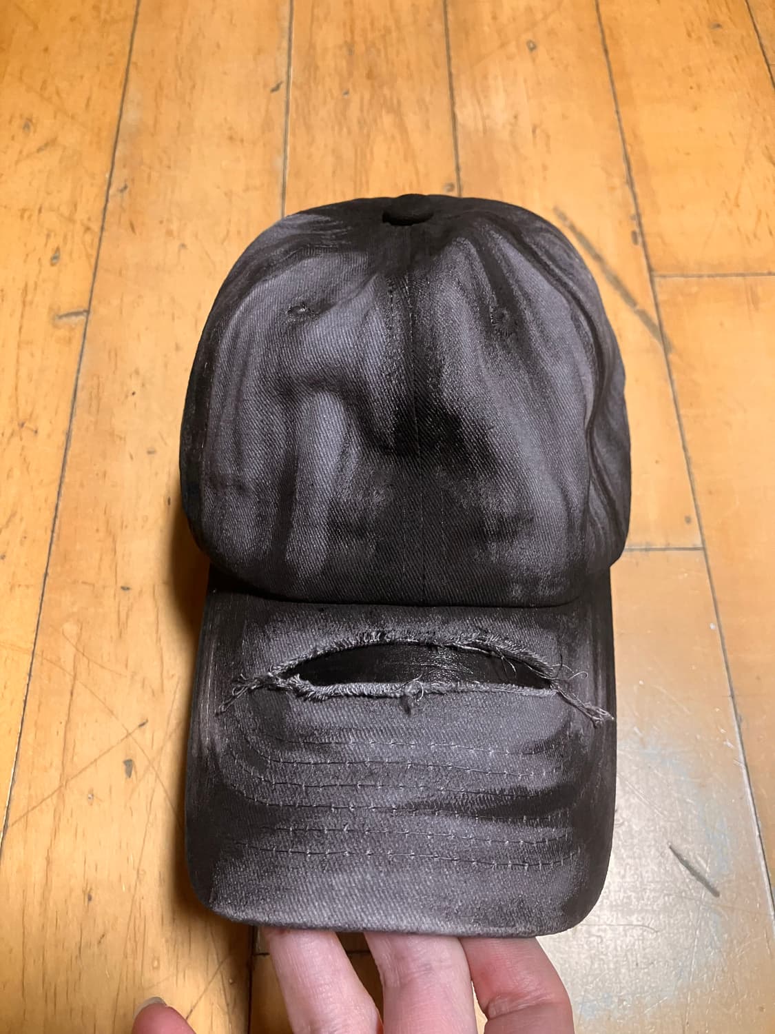 Japanese 90s 그런지 컷팅 워시드 페인티드 볼캡  그레이 상품이미지2