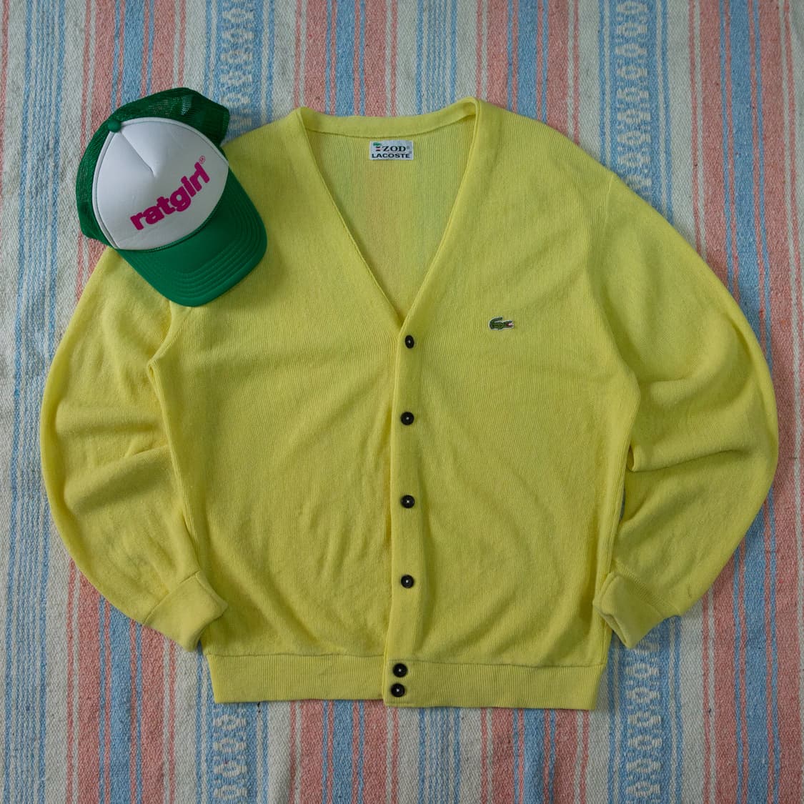70s IZOD 라코스테 아크릴 가디건 옐로 상품이미지2