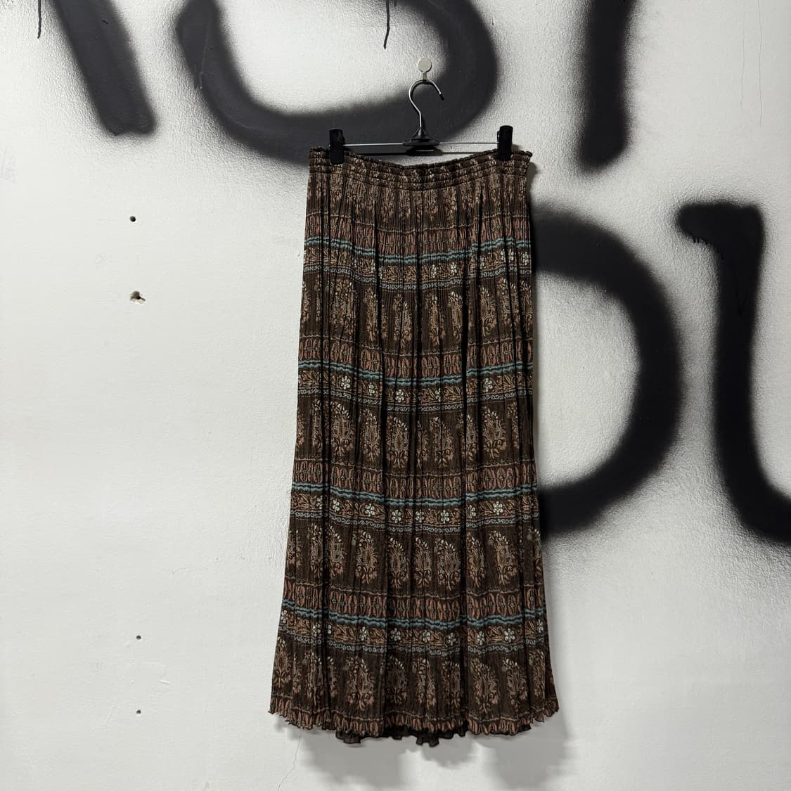 VTG 빈티지 히피 에스닉 스타일 풀 패턴 플리츠 롱 스커트 상품이미지2