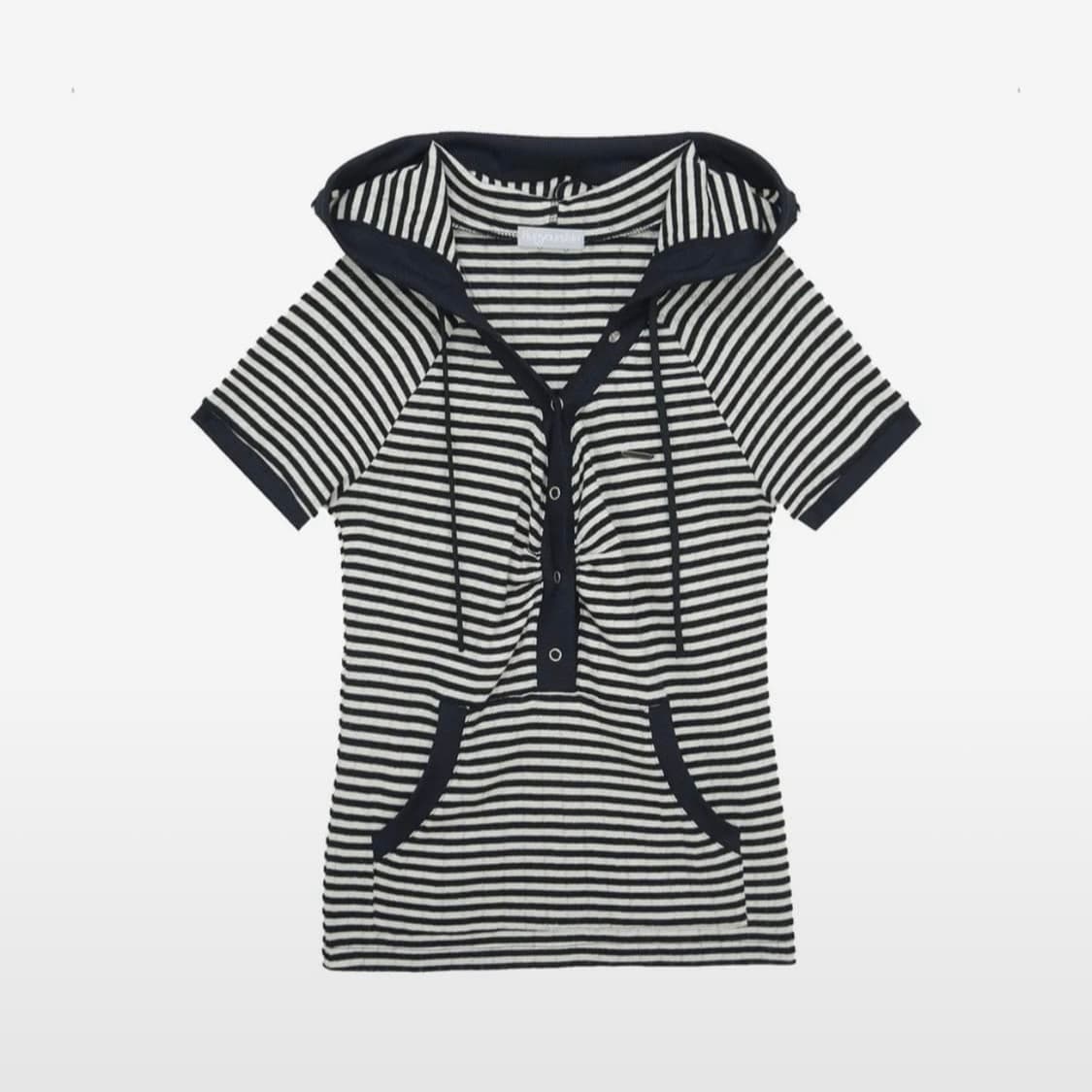 허그유어스킨 스트라이프 반팔 후드 블랙 상품이미지1