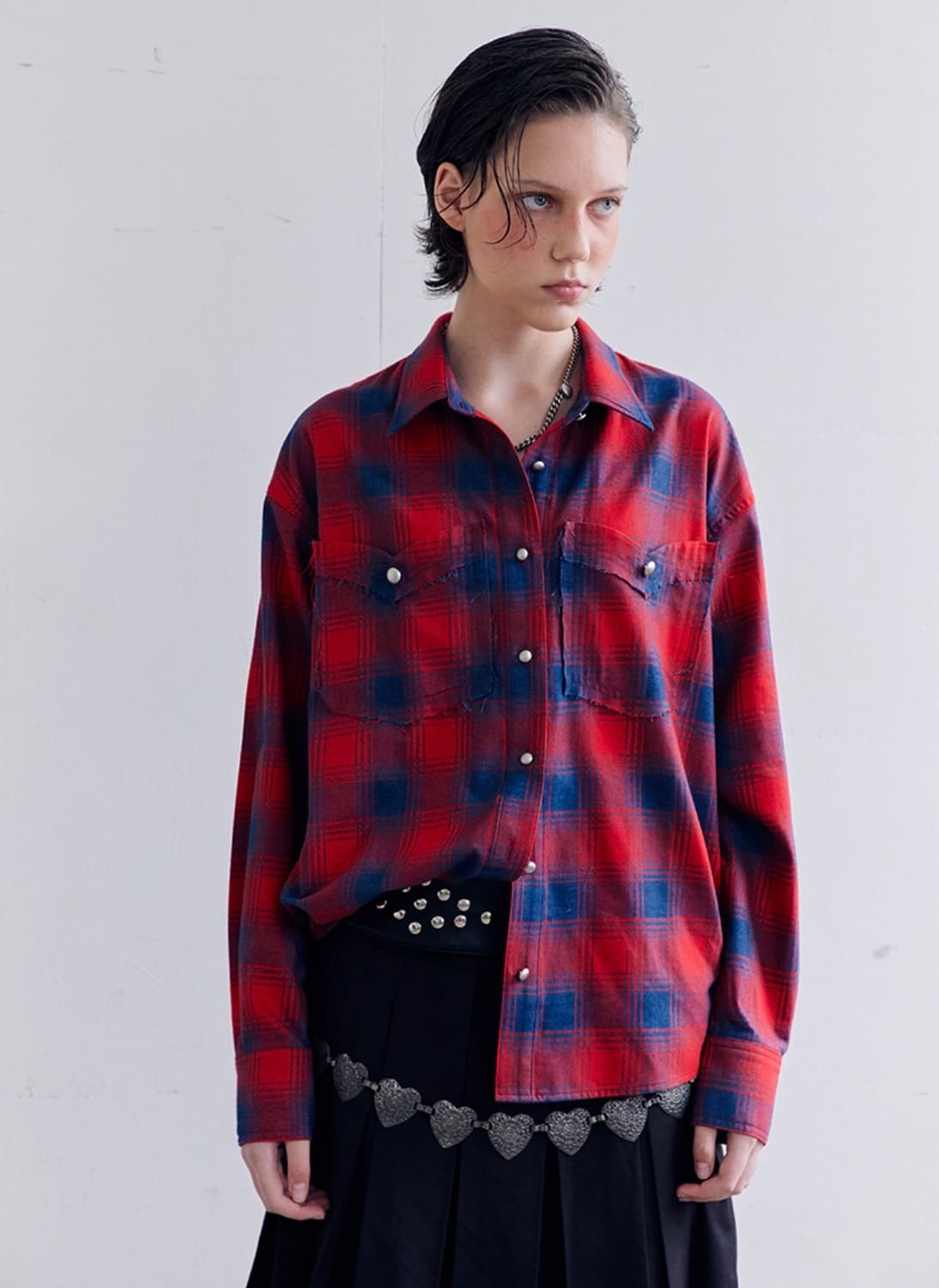 데어드 실버 버튼 체크셔츠 SILVER BUTTON CHECK SHIRT 상품이미지1