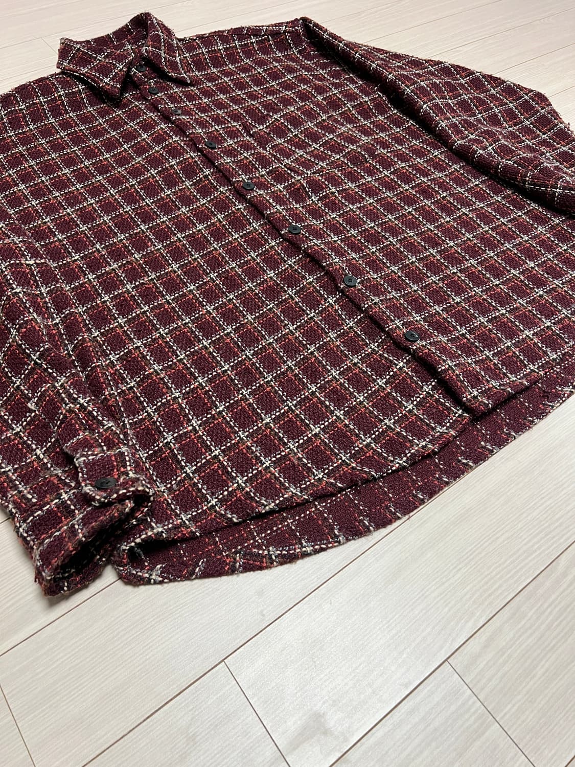 hoodie 버건디 체크 트위드 오버핏 셔츠 / 겨울 셔츠 아우터  상품이미지3