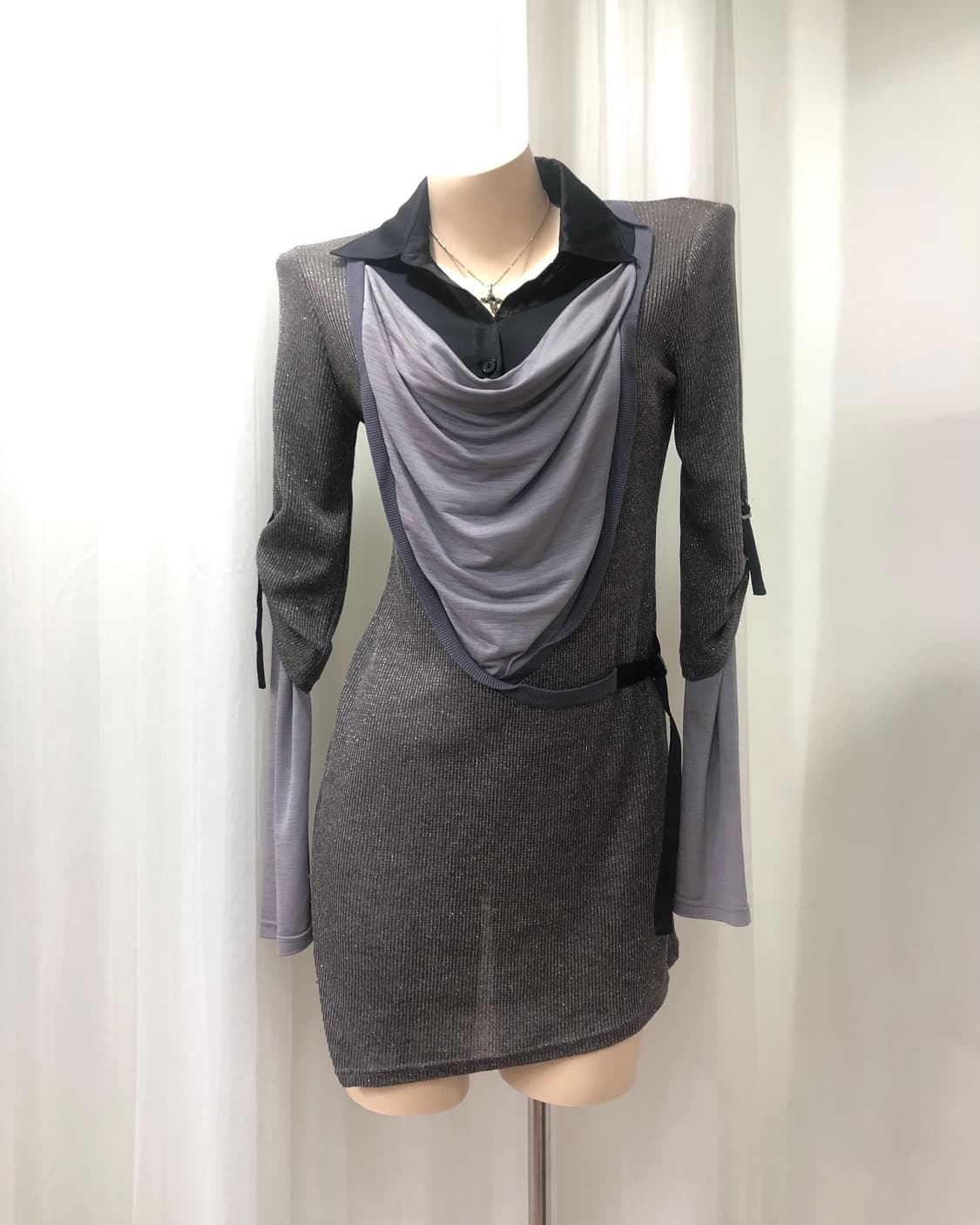 drape detail shirt layered glitter dress 상품이미지2