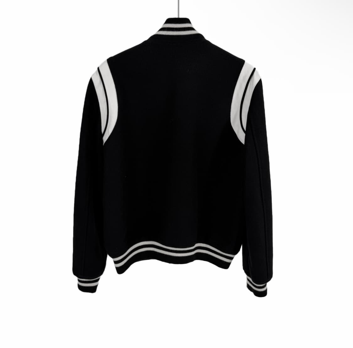 [52] 생로랑 남성 울 레더 클래식 테디 바시티 봄버 자켓 블랙 화이트 상품이미지3