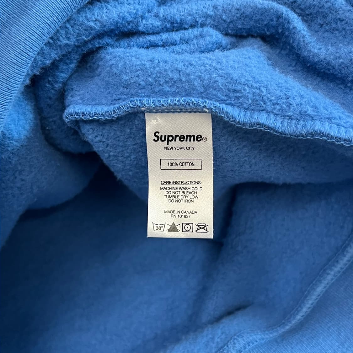 M 슈프림 기모 빅로고 자수 블루 후드티 상품이미지6