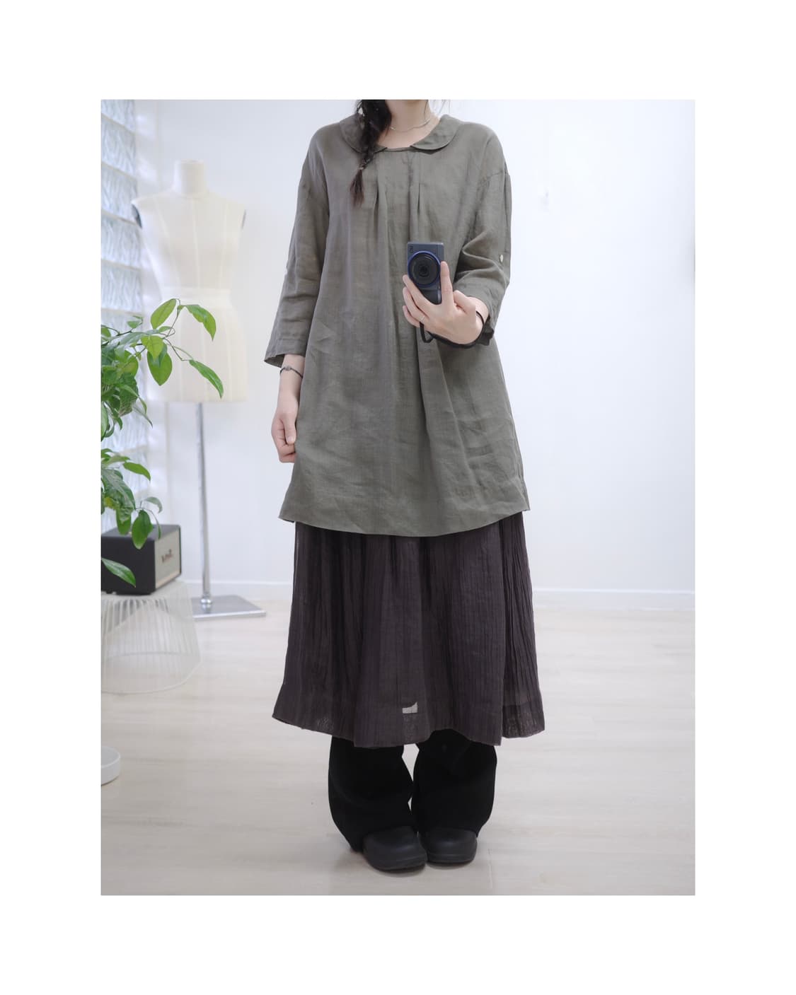 khaki round collar one-piece 상품이미지4