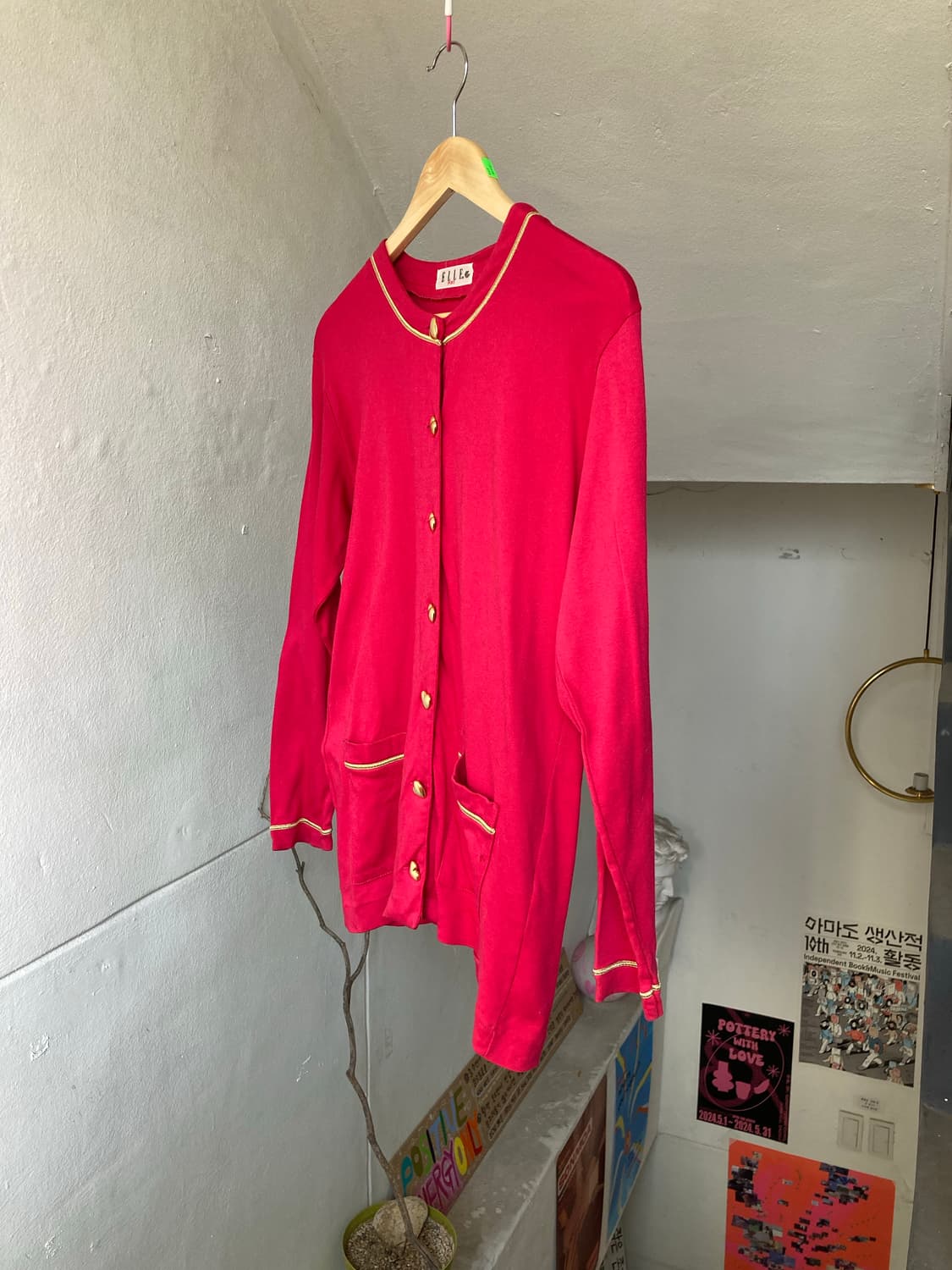 엘르 ELLE 핑크 하트버튼 가디건 상품이미지4