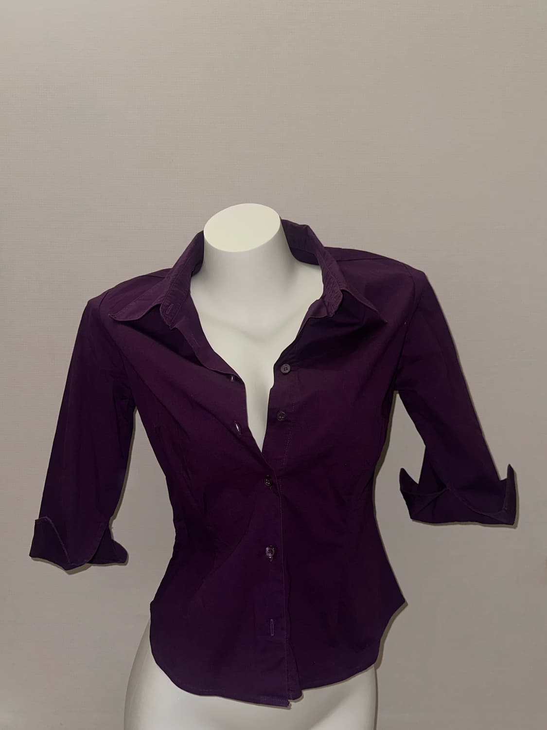 빈티지 퍼플 7부 슬림핏 크롭 셔츠 상품이미지2