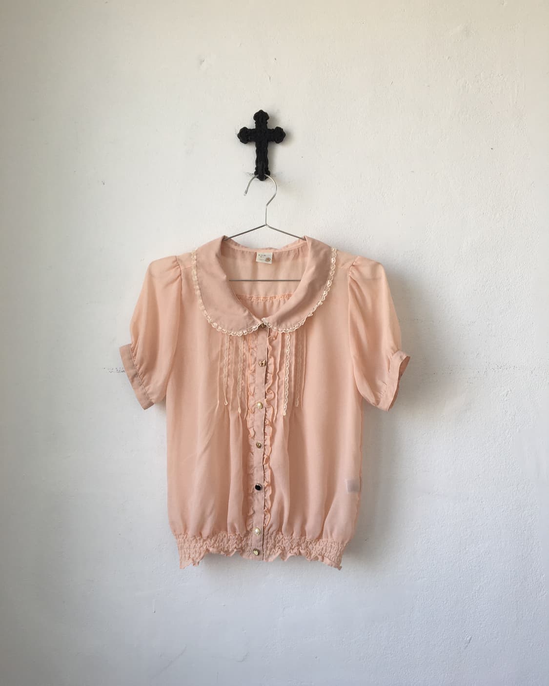Button point lace trimming blouse 상품이미지2