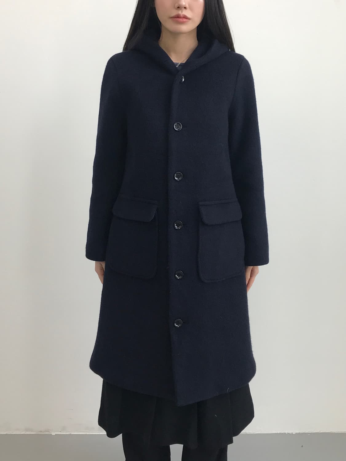 'BEAMS BOY' Navy Wool Hooded Long Coat 상품이미지2