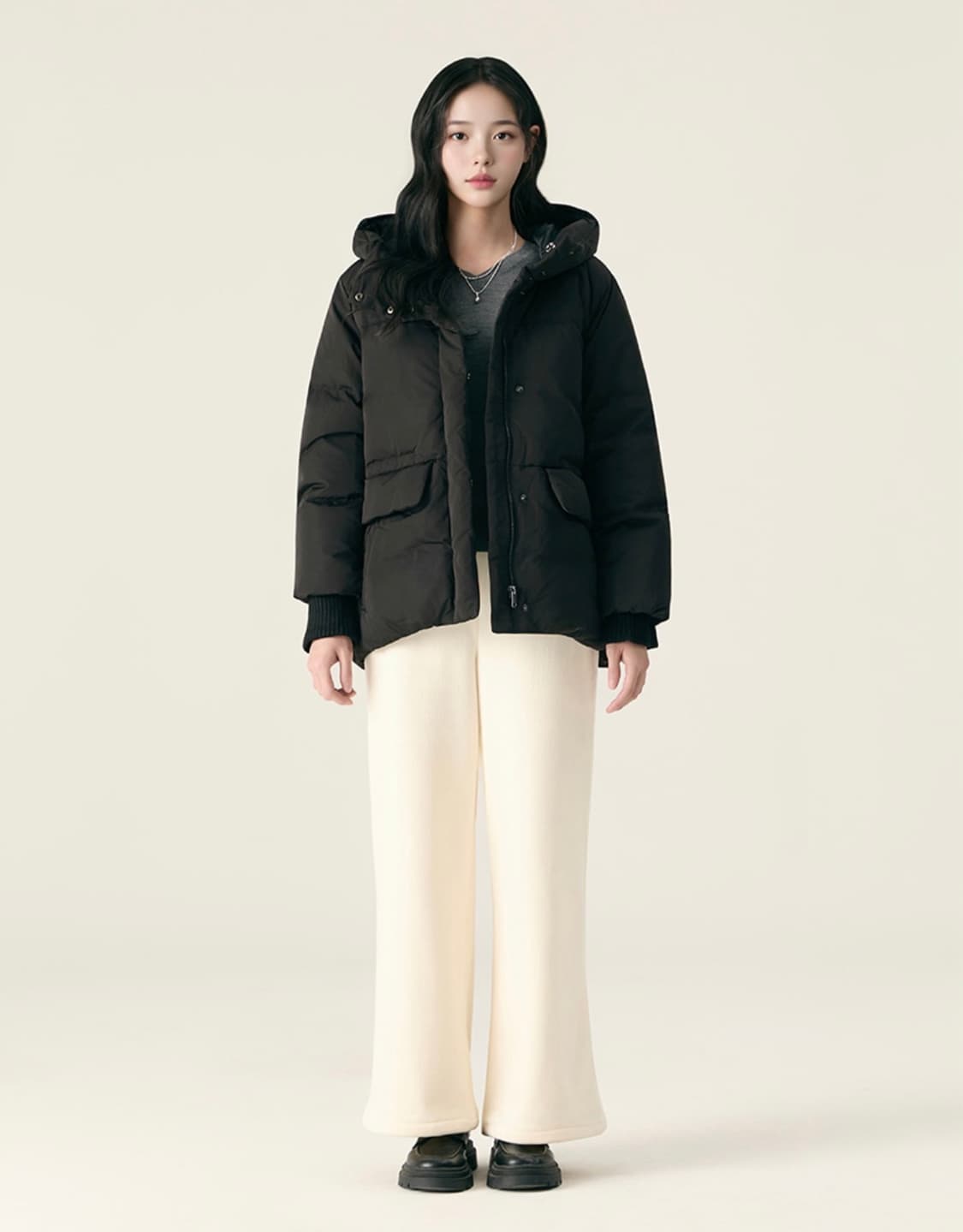 로엠 스트링 숏다운 구스 패딩 S 블랙 상품이미지4