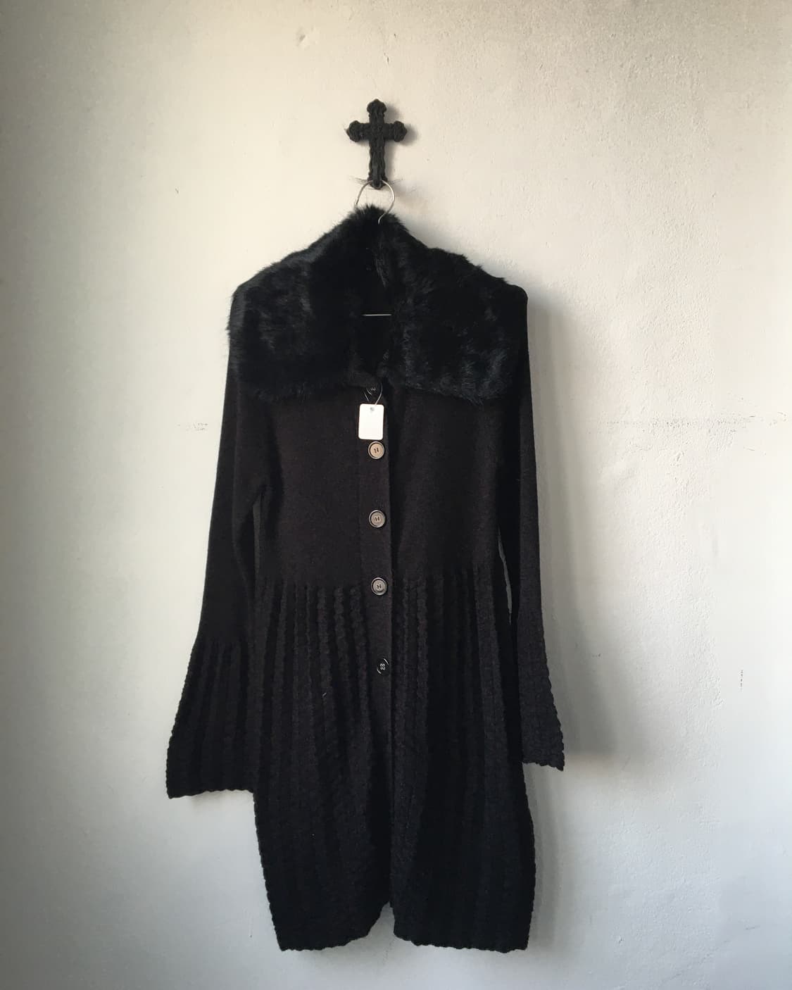 Fur collar point knit long cardigan 상품이미지2