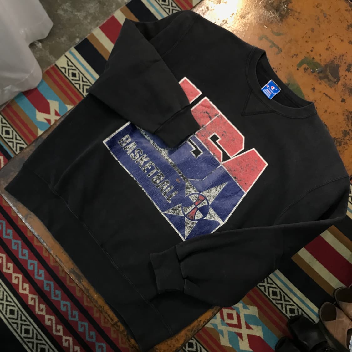 80s USA 챔피온 블랙 프린팅 기모 스웨트셔츠 남성 110 사이즈 상품이미지2