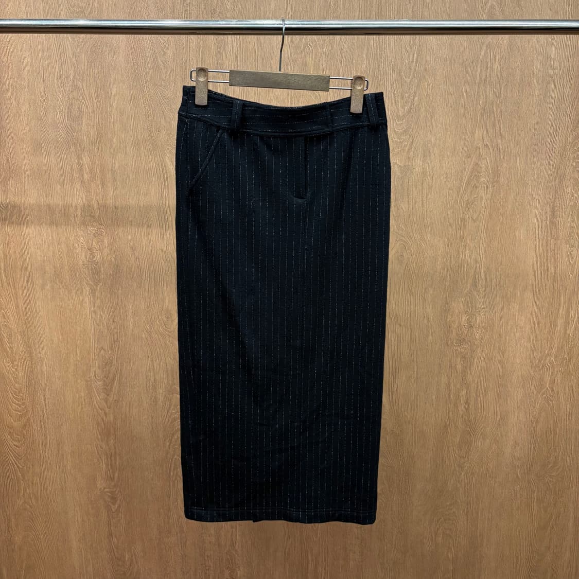 스피치오 울 실버 펄 핀스트라이프 자켓 H라인 롱 스커트 셋업 블랙 상품이미지6