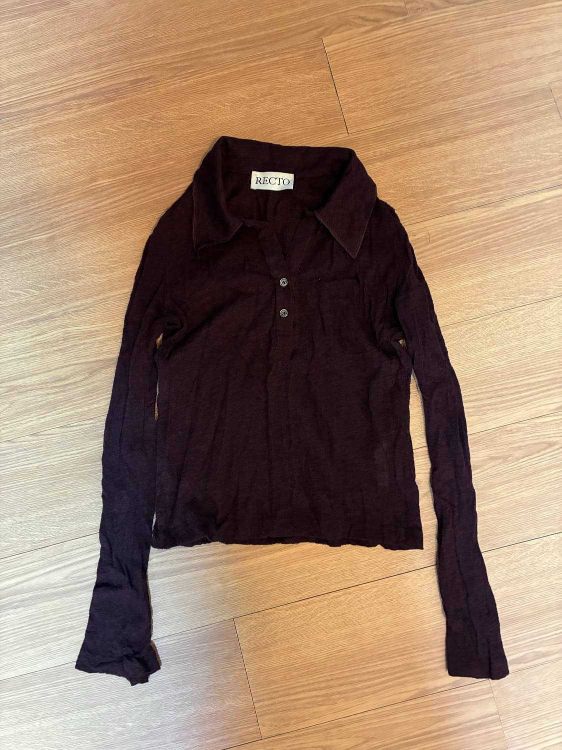 렉토 크리즈 울 저지 폴로탑 버건디 S사이즈 상품이미지1
