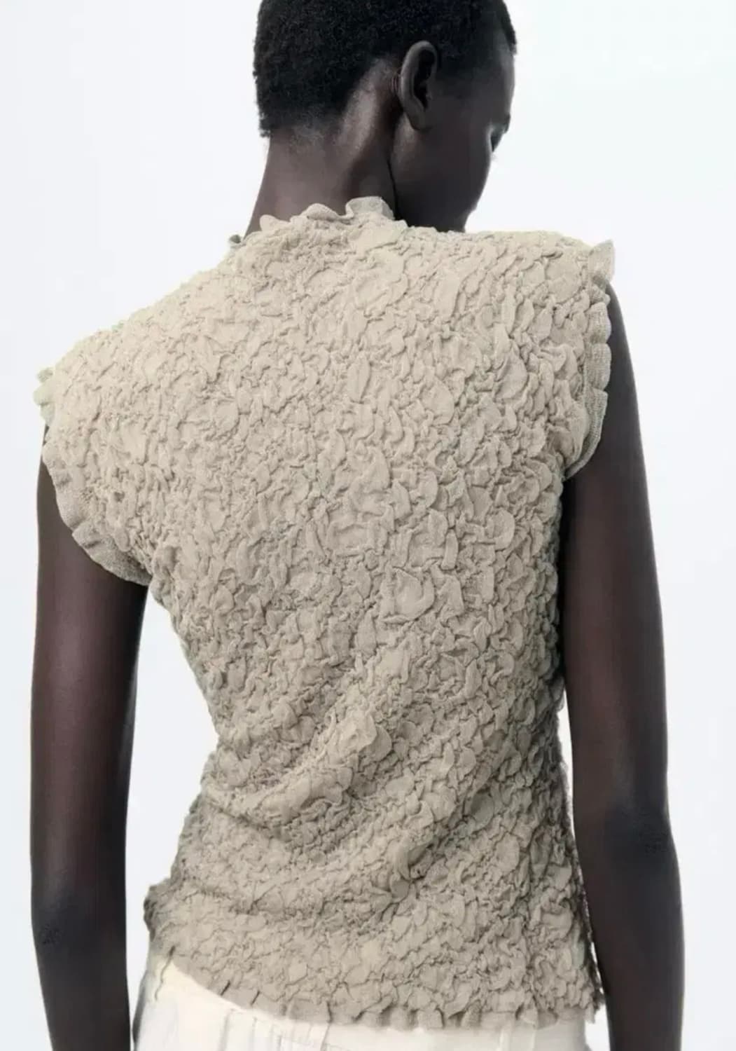 ZARA 자라 링클 이펙트 니트 탑, 자라 캡소매 티셔츠, 자라 링클 탑 상품이미지3