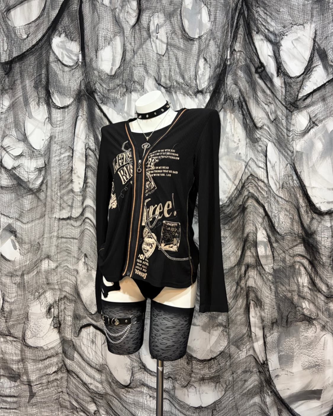 Y2K Printing chain zipper Layered sleeve 상품이미지2