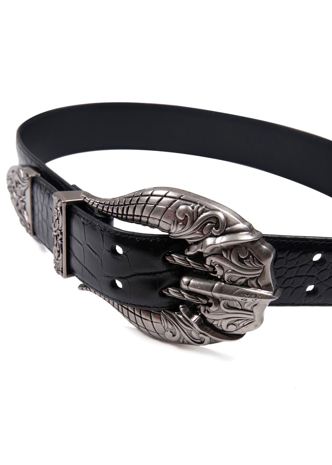 Crocodile-Embrossed Waxed Leather Belt 상품이미지2