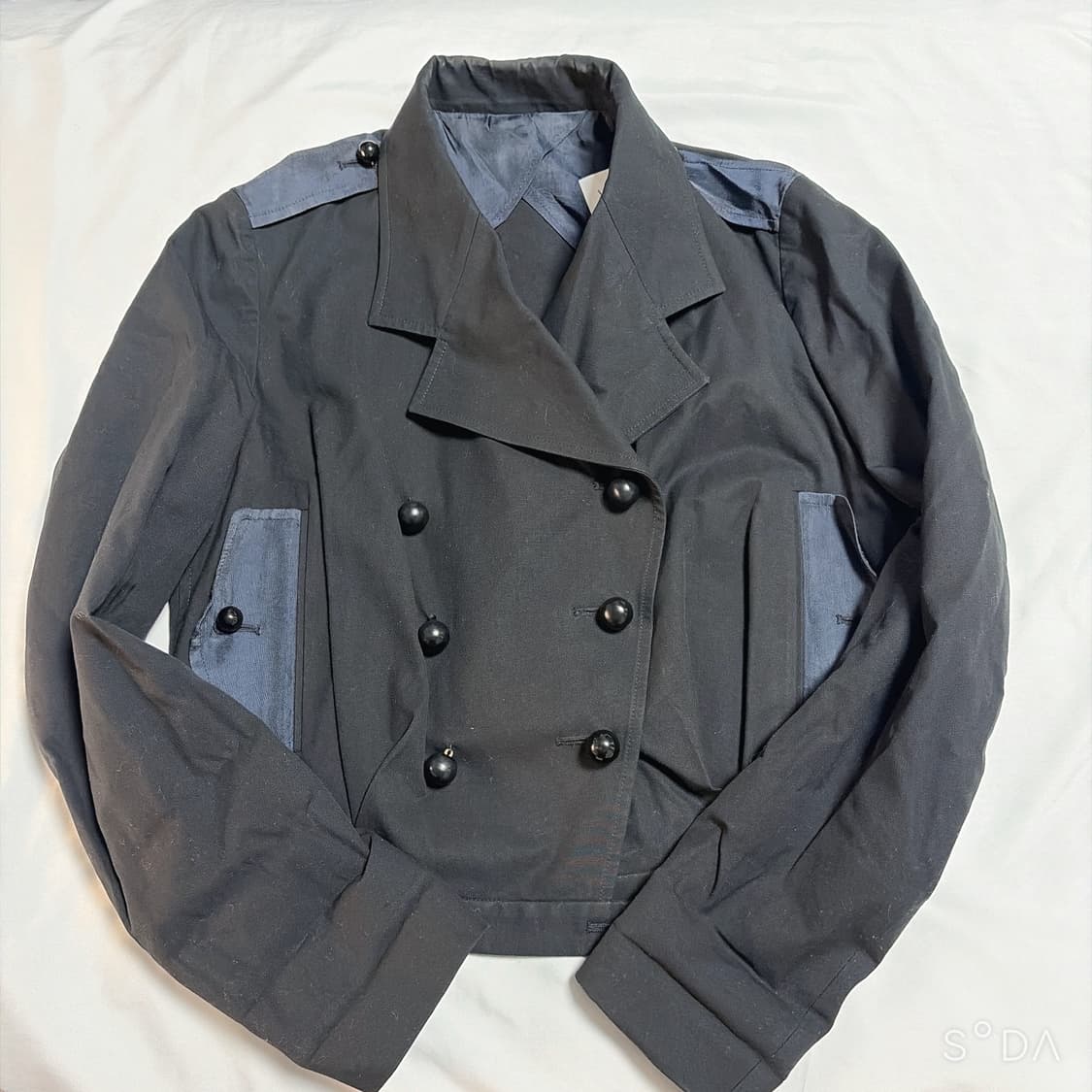 입생로랑 크롭 더블 트렌치 자켓 블랙 상품이미지1