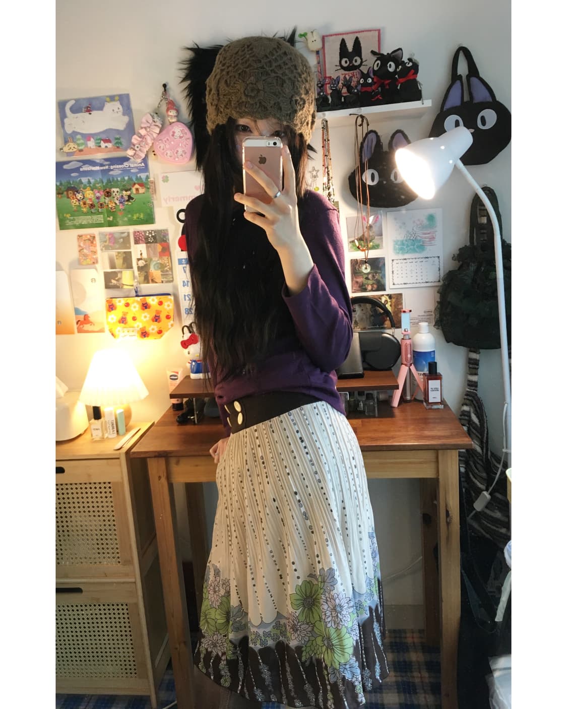 VINTAGE FLOWER CHIFFON SKIRT BROWN 상품이미지4