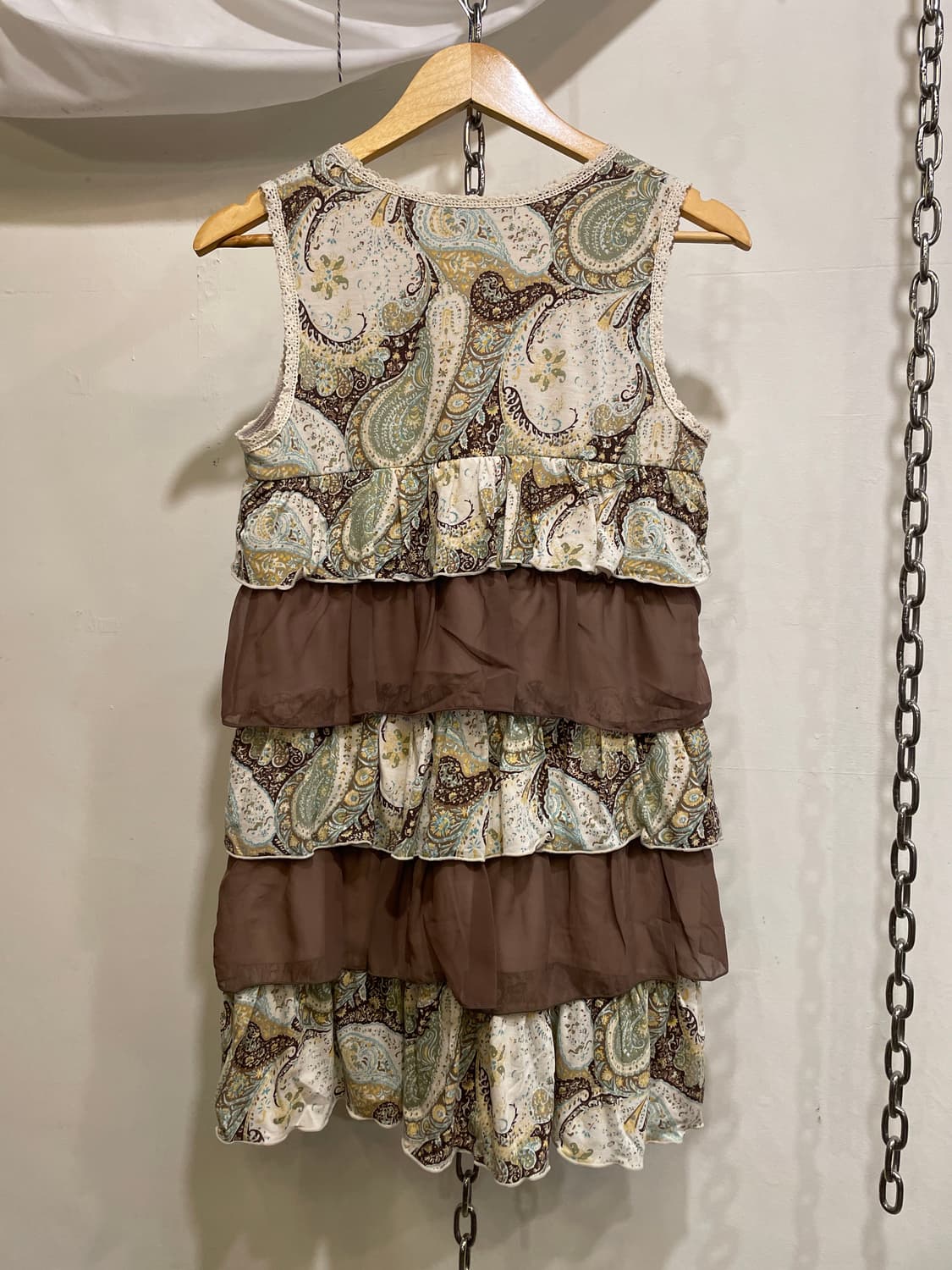 에스닉 패턴 리본 레이어드 브라운 슬리브리스 히피 모리 상품이미지3