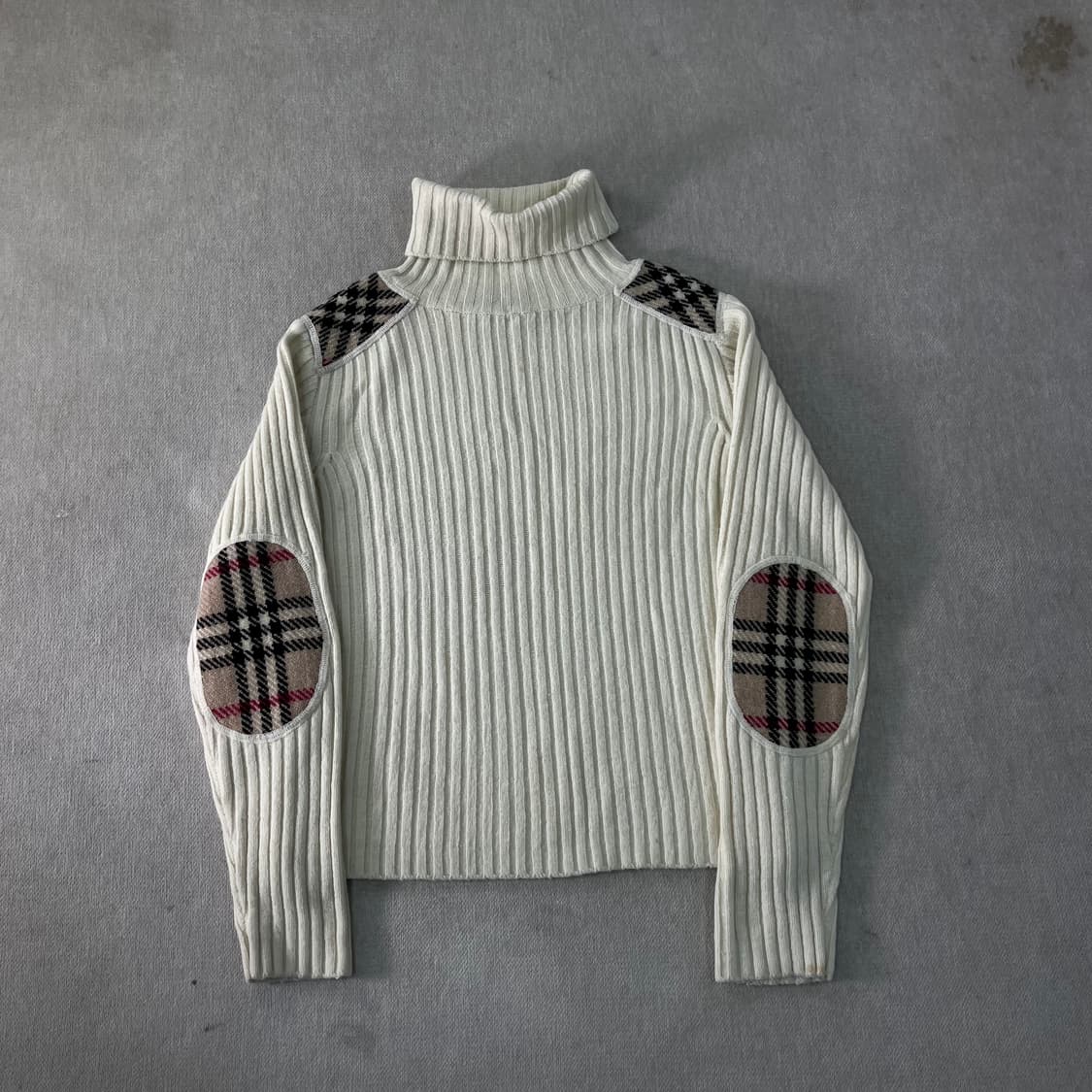W 95 버버리 노바체크 엘보우 패치 터틀넥 울 니트 상품이미지1