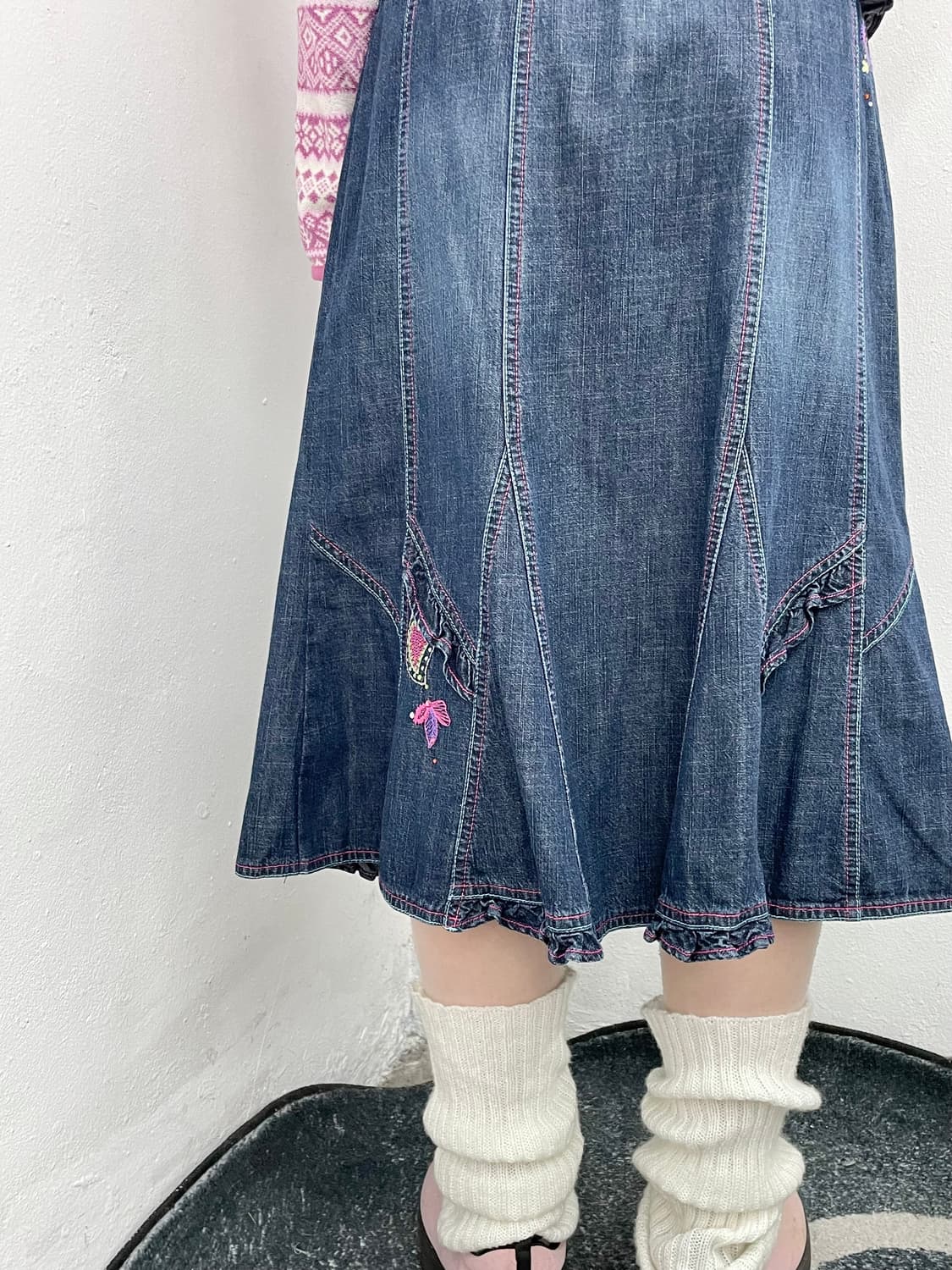 키치 자수 프릴 데님 스커트 상품이미지4