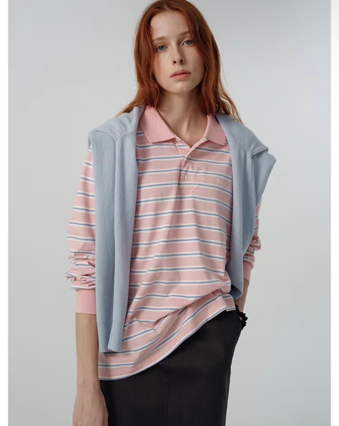 던스트 카라티셔츠 스트라이프 핑크 상품이미지2