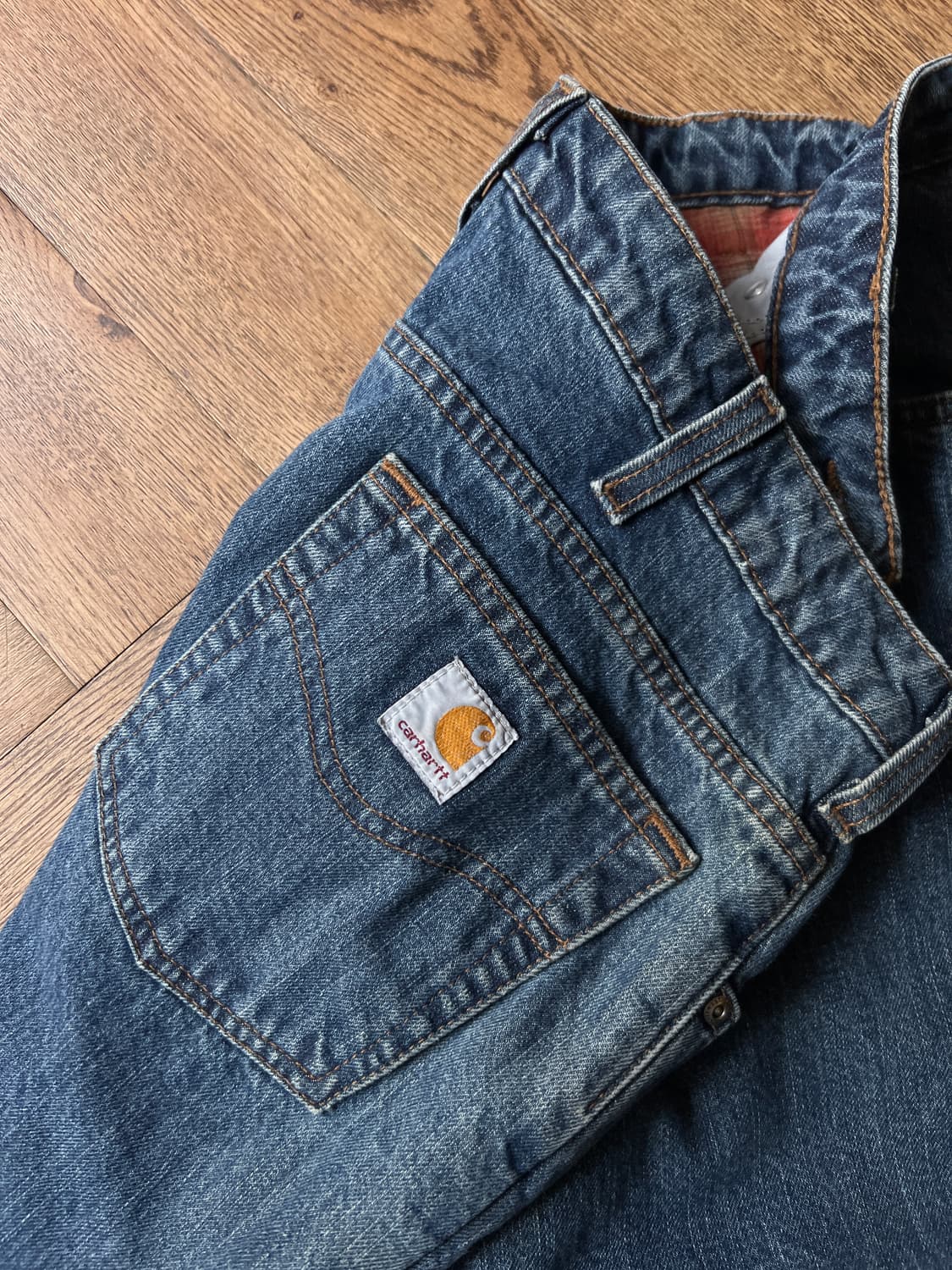[34]칼하트 USA 체크 라이닝 워크 데님 팬츠 상품이미지6