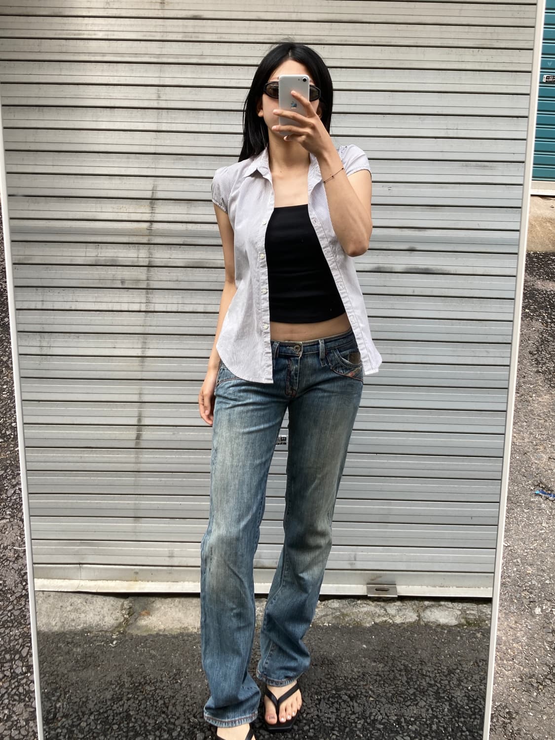 Made in Italy DIESEL 리페어 스티치 부츠컷 로우라이즈 상품이미지1