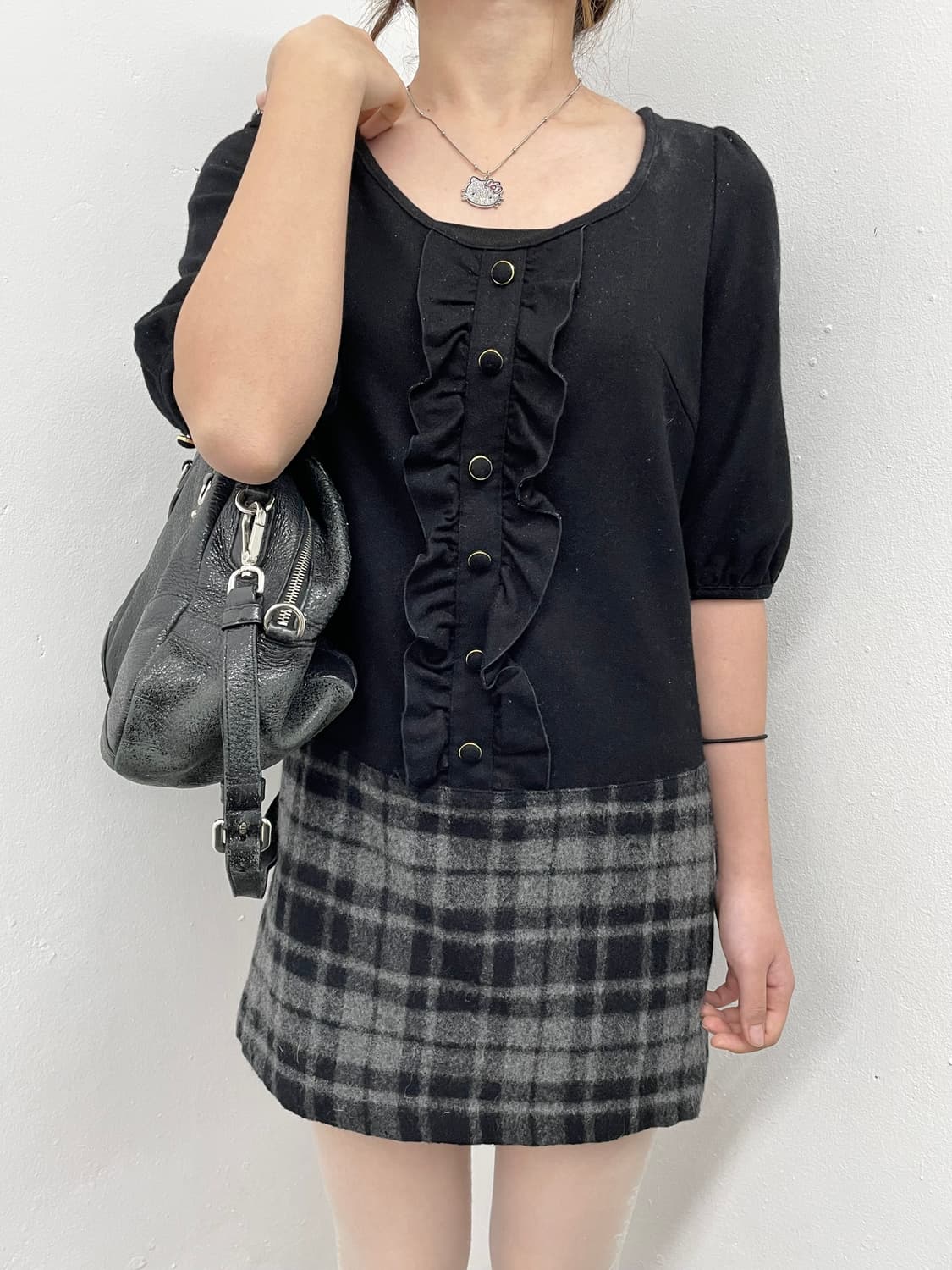 세실맥비 오네갸루 버튼 체크 원피스 상품이미지3