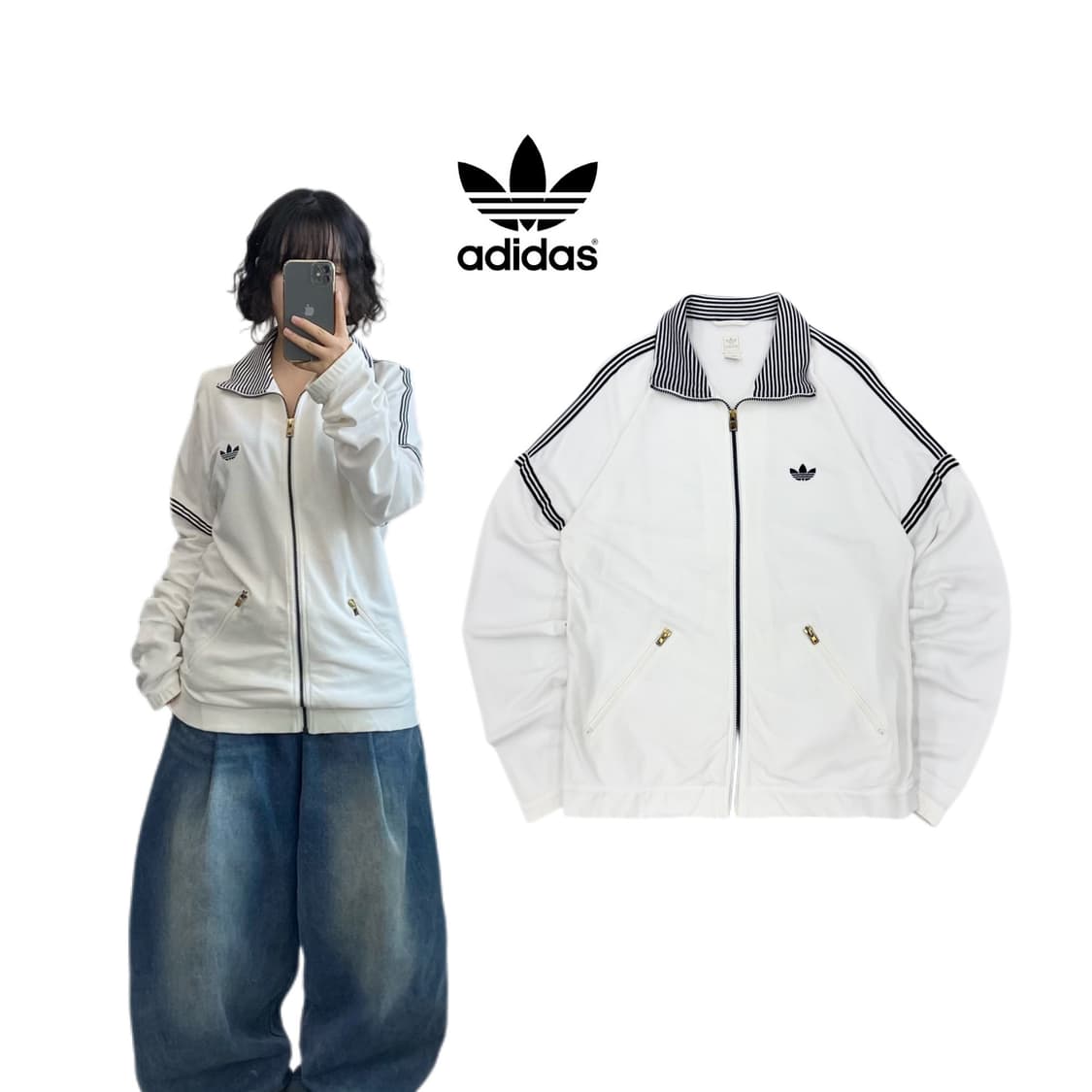 아디다스 파이어버드 화이트 블랙 코튼 트랙탑 져지 상품이미지1