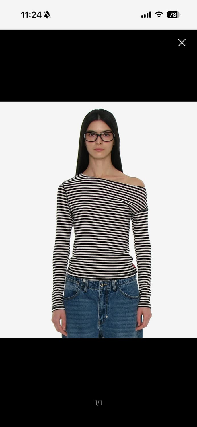 파르티멘토우먼 언발란스드 저지 슬리브 탑_블랙 스트라이프 상품이미지1