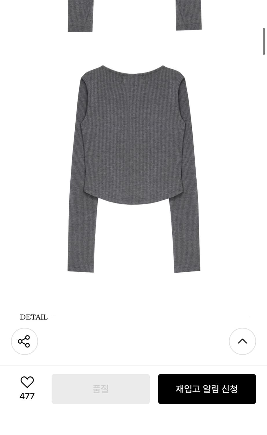 트리밍버드 핑거홀 롱 슬리브 차콜 상품이미지4