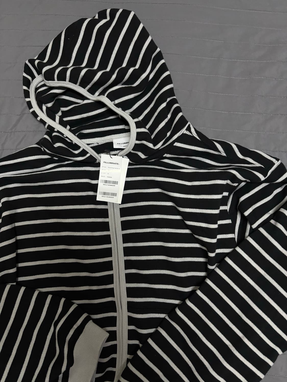 필루미네이트 스트라이프 스트링 세미 크롭 후드 집업 상품이미지2