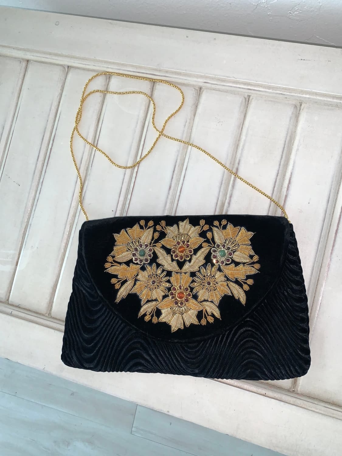 Black Velvet Gold Embroidery Mini Bag 상품이미지4