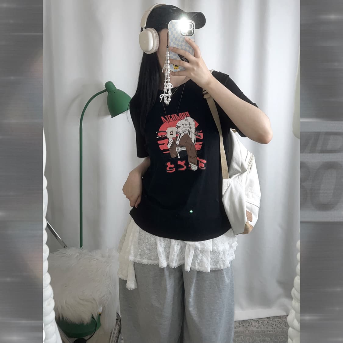 블랙 사무라이 토끼 일본 빈티지 반팔 티셔츠 상품이미지1