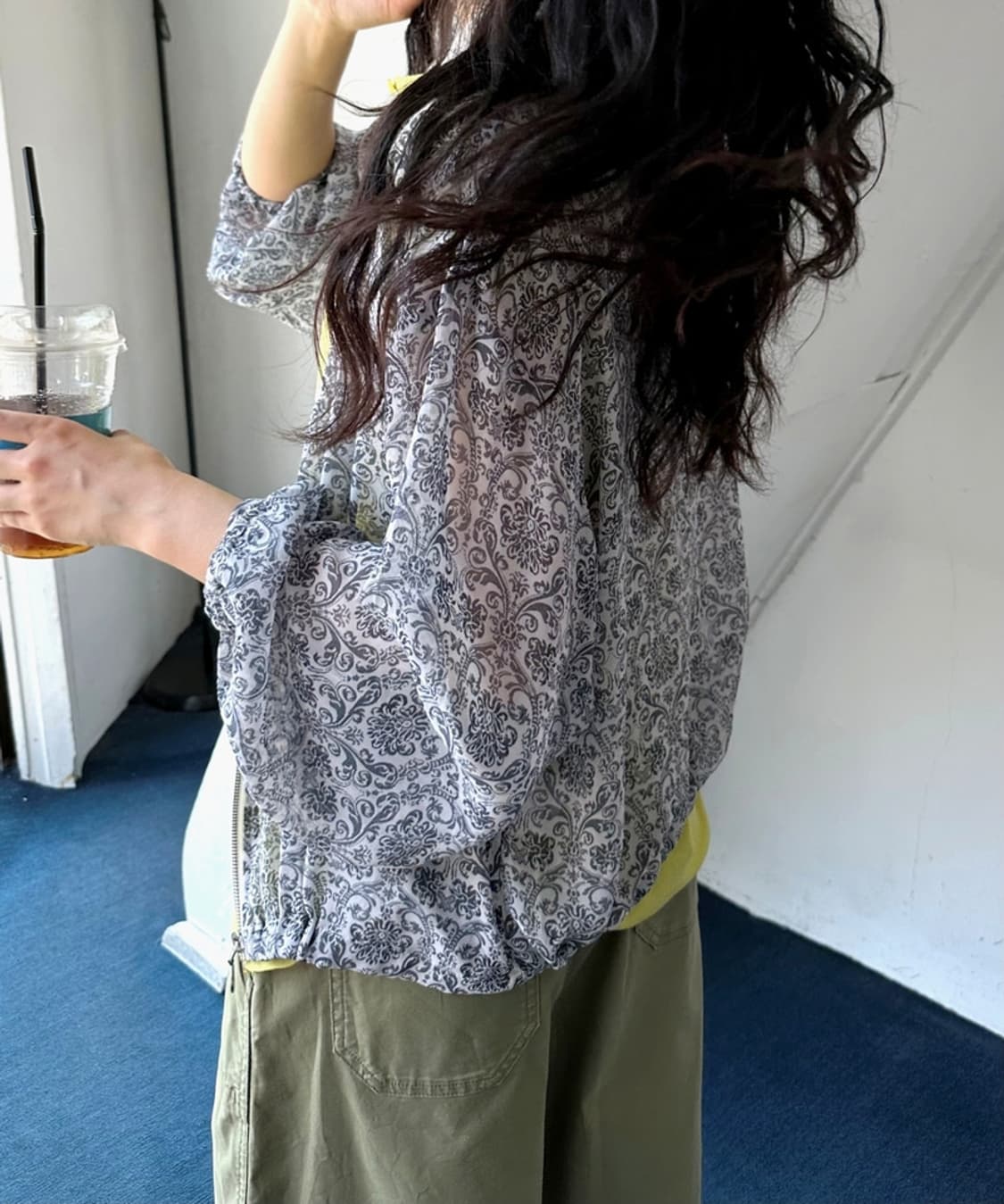 Sheer fabric loose zip blouson 상품이미지1