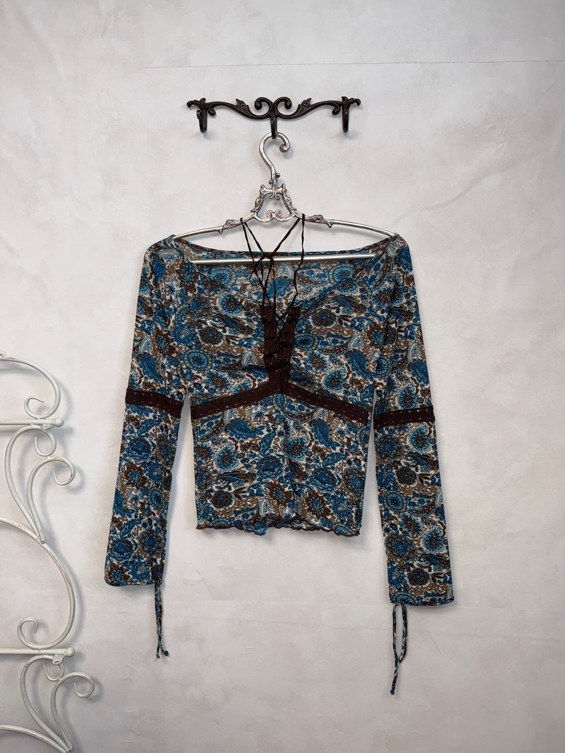 Blue oriental floral laceup 오프숄더 메쉬 bl 상품이미지4