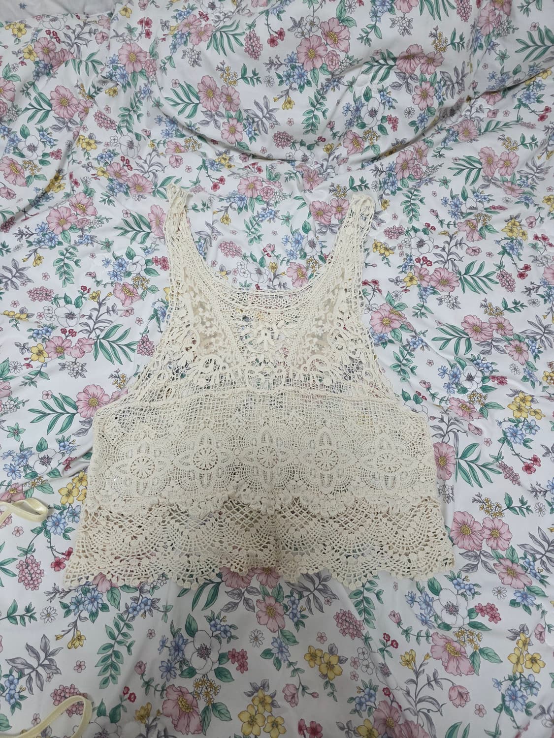 엑시즈팜 일본빈티지)스즈코 모리걸 아이보리 크로셰 니트 뷔스티 베스트 상품이미지4