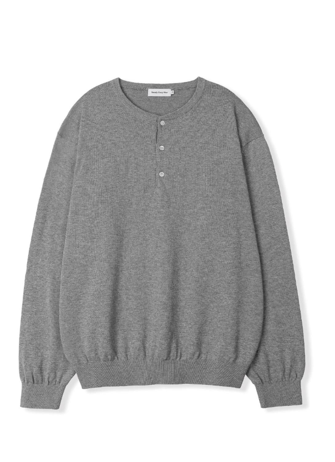 [3] 스테디에브리웨어 코튼 헨리 넥 니트 그레이 멜란지 상품이미지1