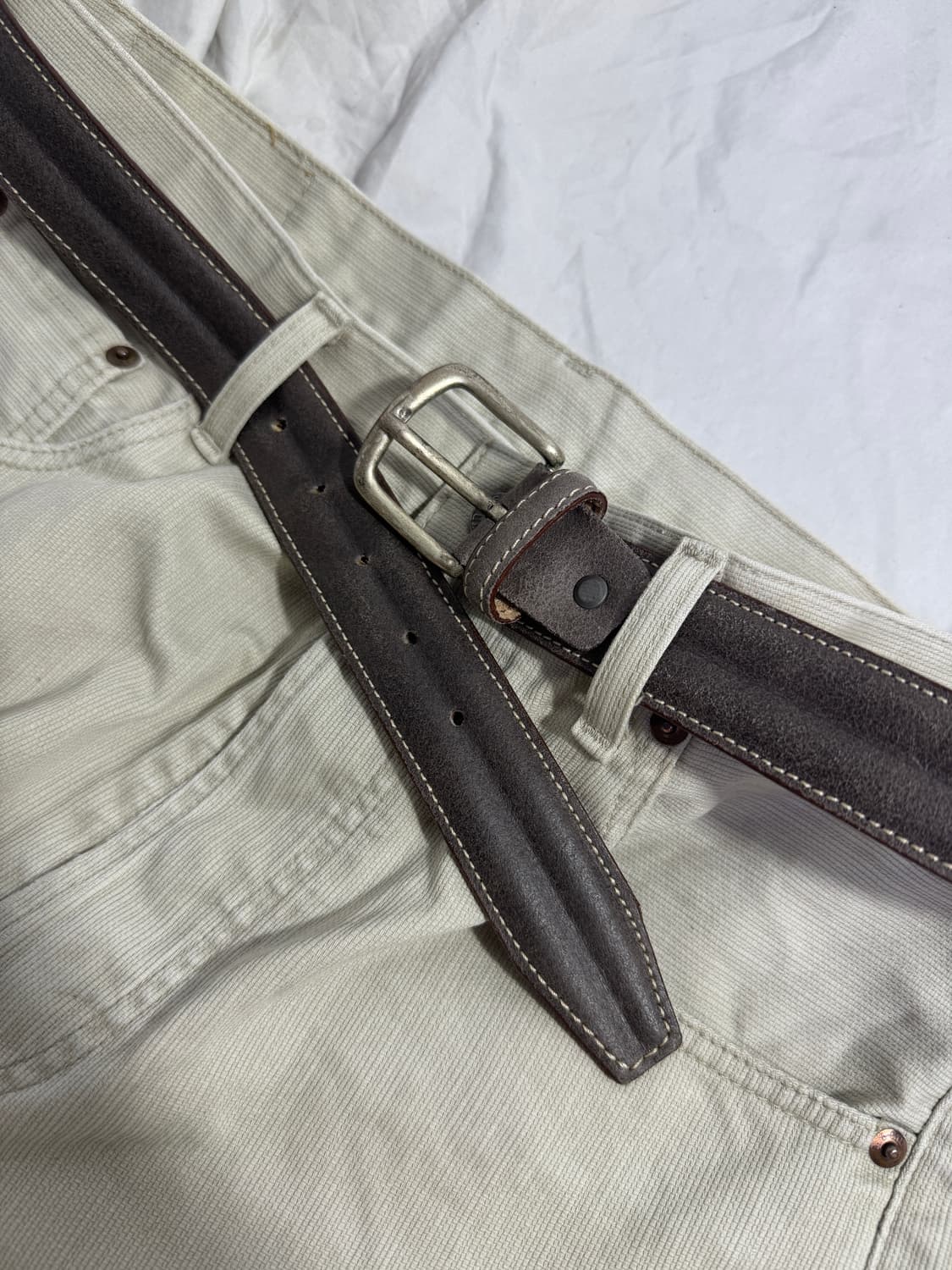 빈티지 italy 스티치 레더 벨트 상품이미지1