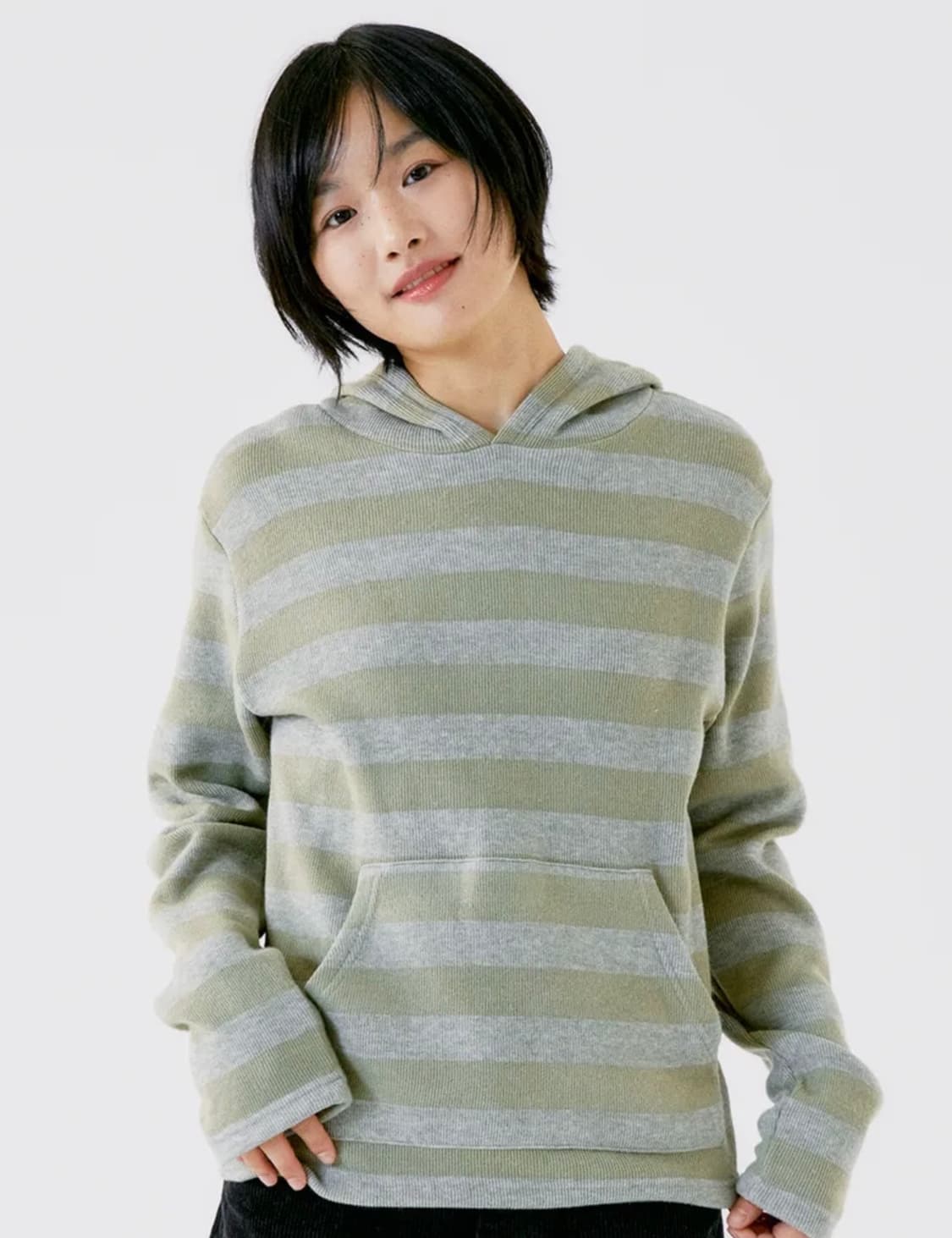 오피쉬 스트라이프 니트 후드 (2번시착) 상품이미지2