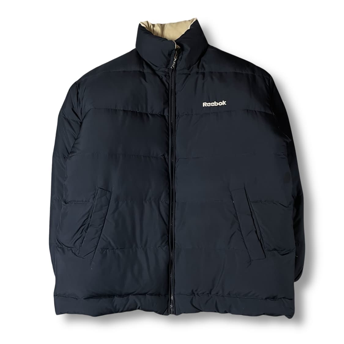 리복 네이비 베이지 리버시블 다운 패딩 상품이미지1