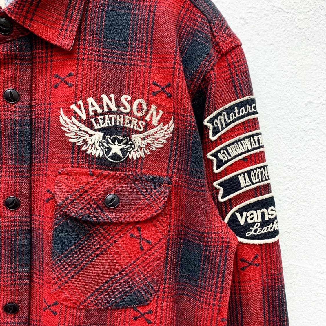 벤슨 레드 체크 빅로고 본패턴 자수 헤비 셔츠  상품이미지3