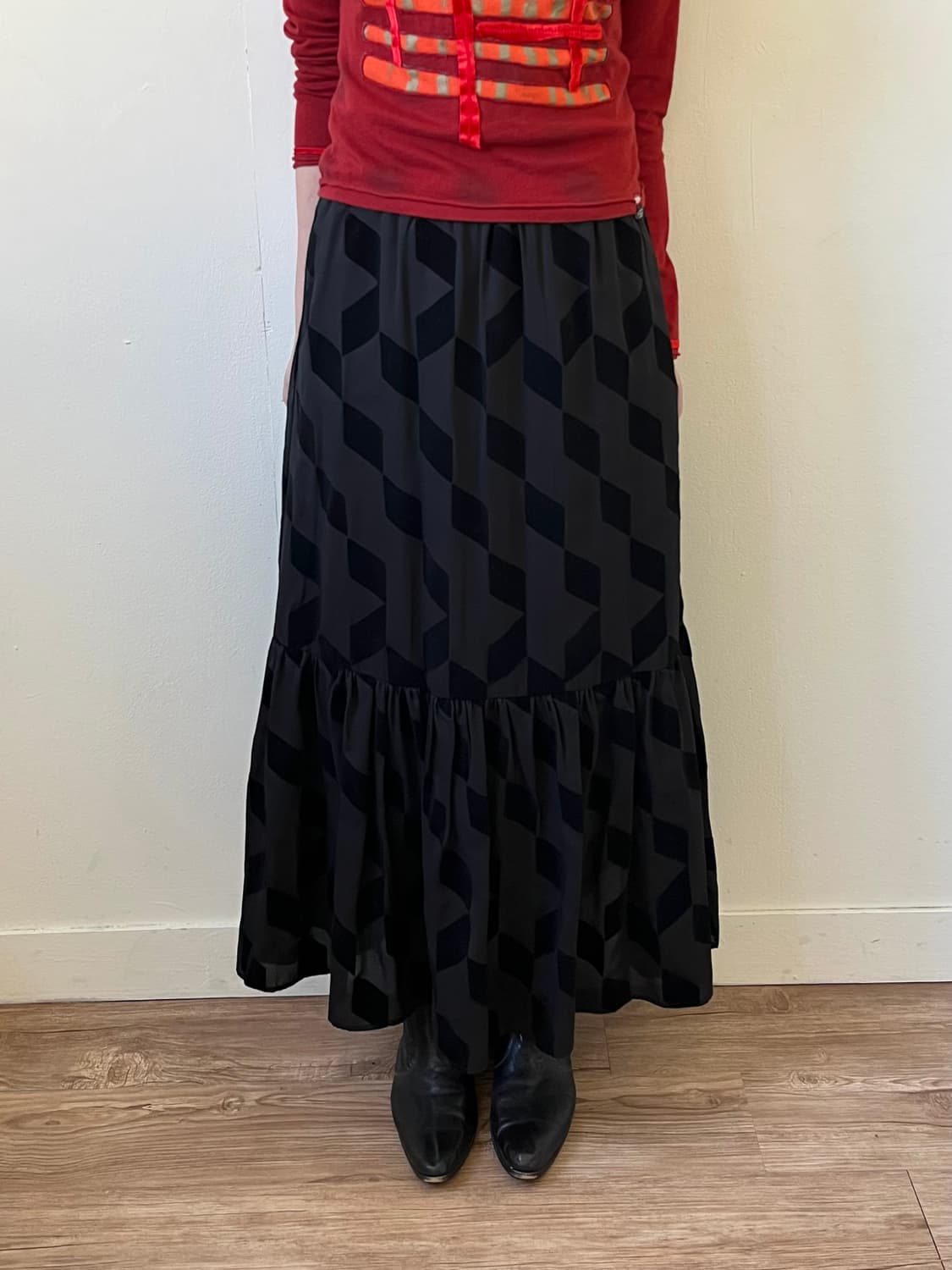 Japan vtg 아트 패치 롱 스커트 상품이미지4