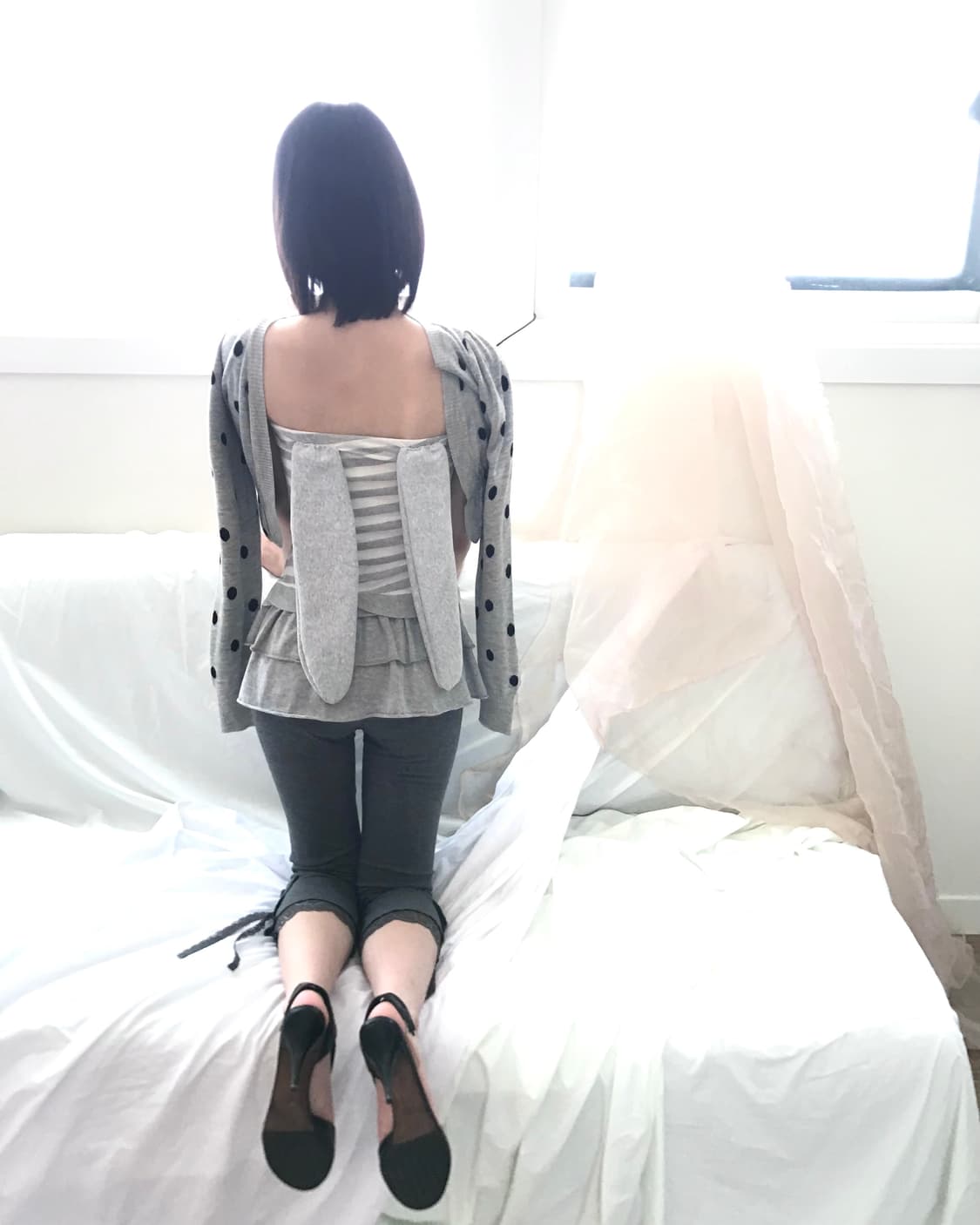 Dot shirring grey short bolero  상품이미지7