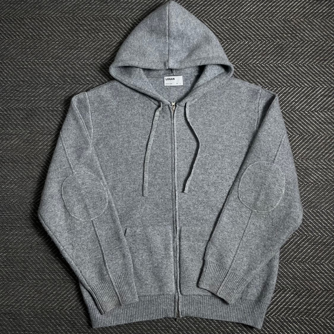 LOGAN 엘보 패치 니트 후드 집업 그레이o 4791 상품이미지1